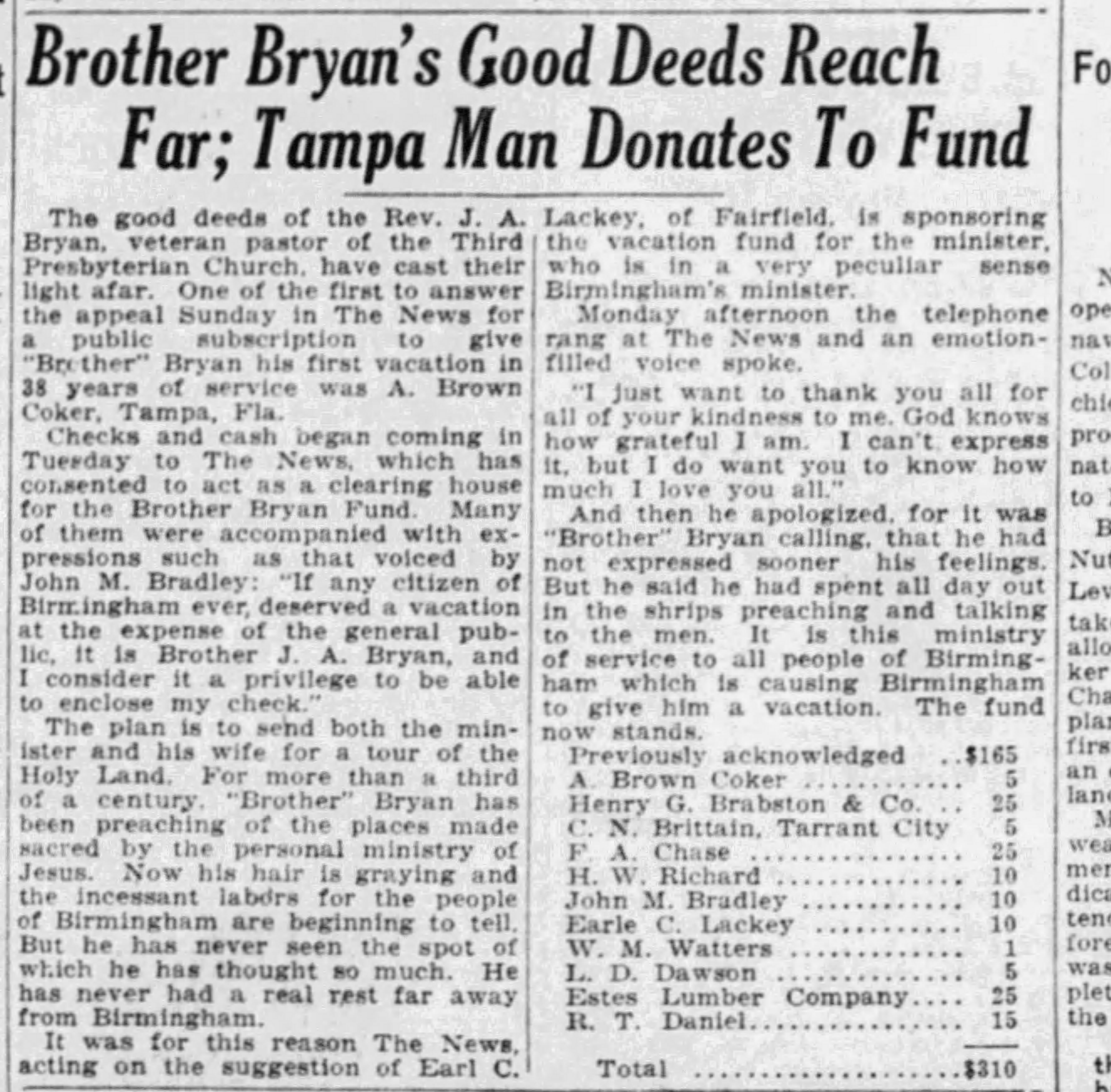 Brother Bryan's Good Deeds Reach Far, Tampa Man Donates To Fund